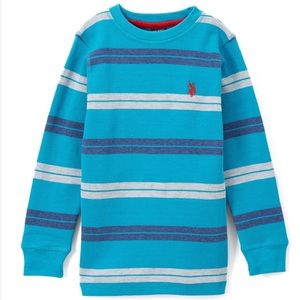 U.S. Polo Assn-Shocking Peacock Striped Thermal Long-Sleeve Top- Boys 14-16 NWT